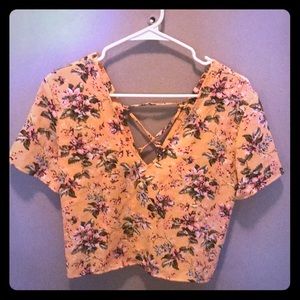 Floral Crop Top with Lace Up Back